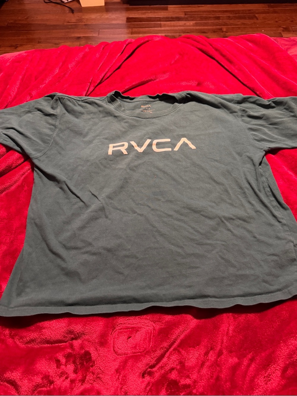 RVCA Forest Green Short Sleeve Tee with White Logo